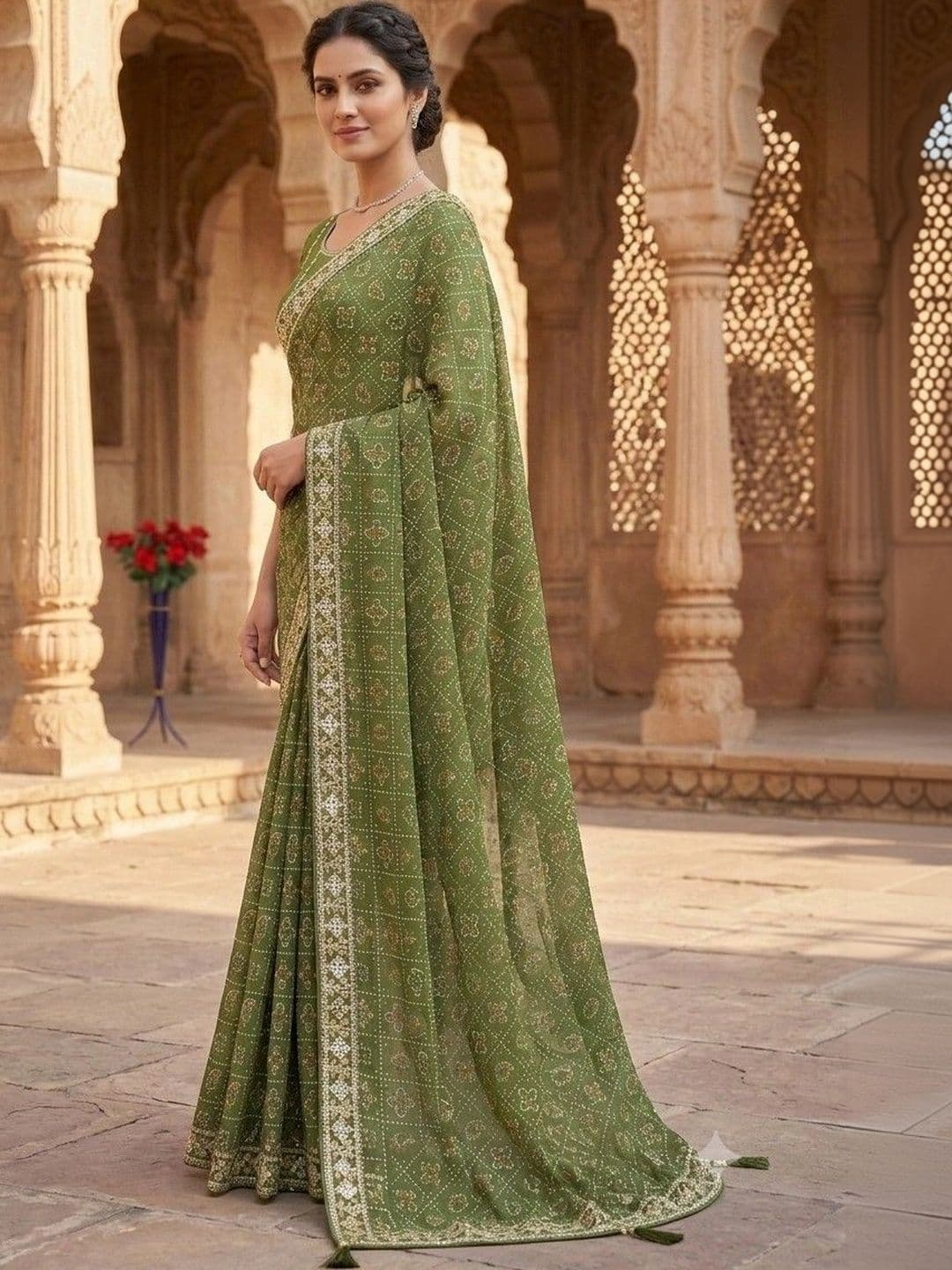 SmileyFashion Bandhani Embroidered Art Silk Designer Bandhani Saree thumbnail 5