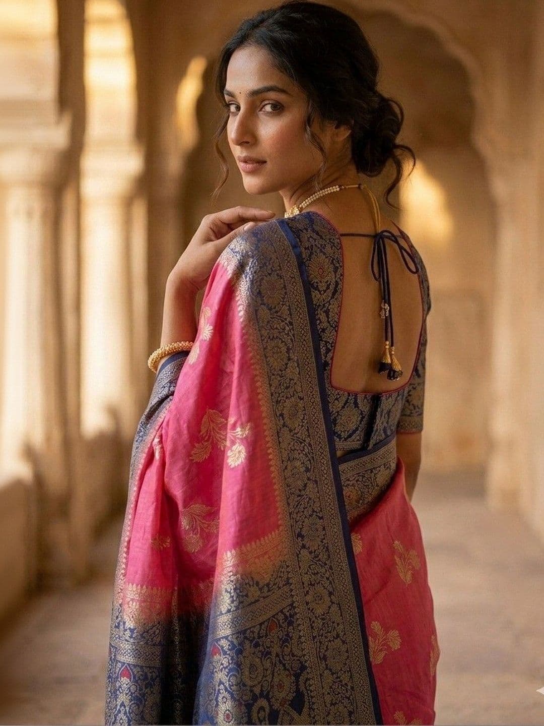 House of Neyvara Paisley Zari Silk Blend Banarasi Saree thumbnail 2