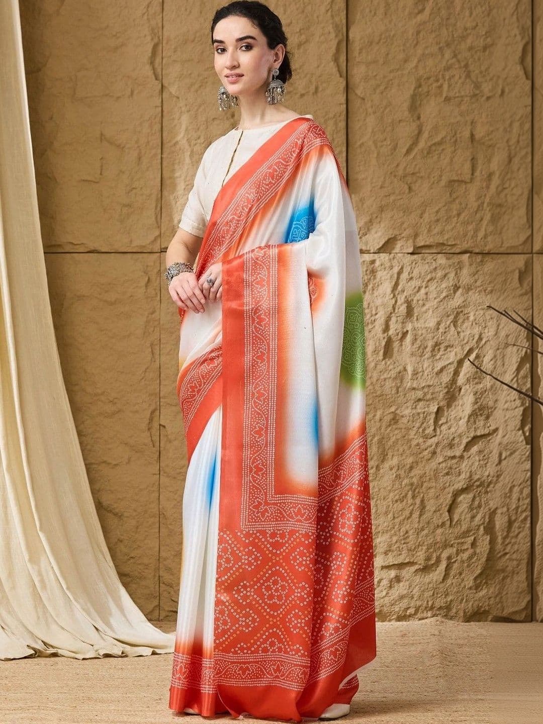 Mitera Women Bandhani Satin Bandhani Saree thumbnail 2