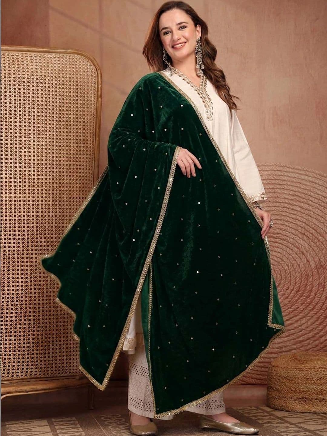 Clora Creation Velvet Dupatta with Sequinned thumbnail 6