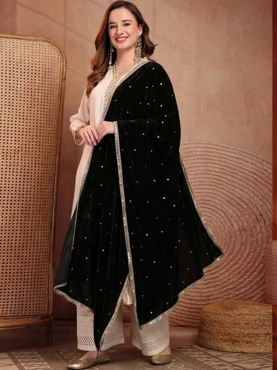 Clora Creation Velvet Dupatta with Sequinned thumbnail 3