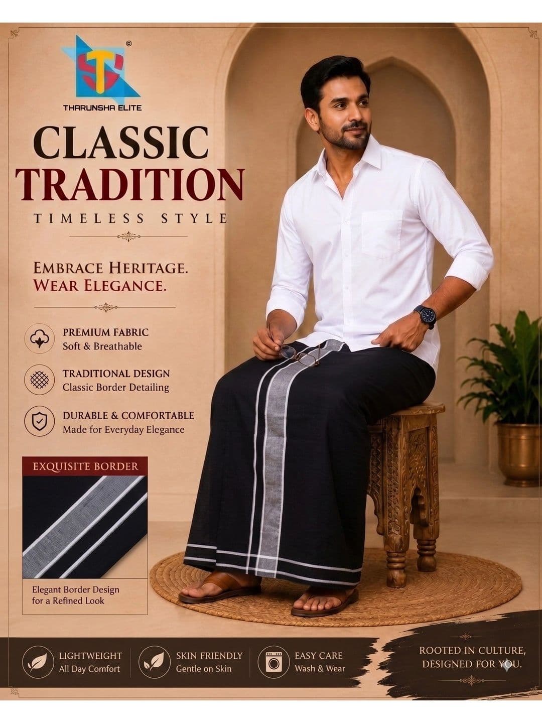 Tharunsha Elite Men Striped Cotton Dhoti Dhotis thumbnail 4