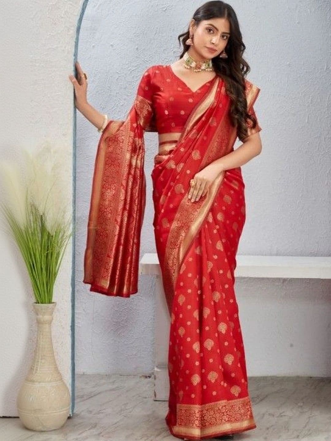 revika Woven Design Zari Art Silk Designer Kanjeevaram Saree thumbnail 5