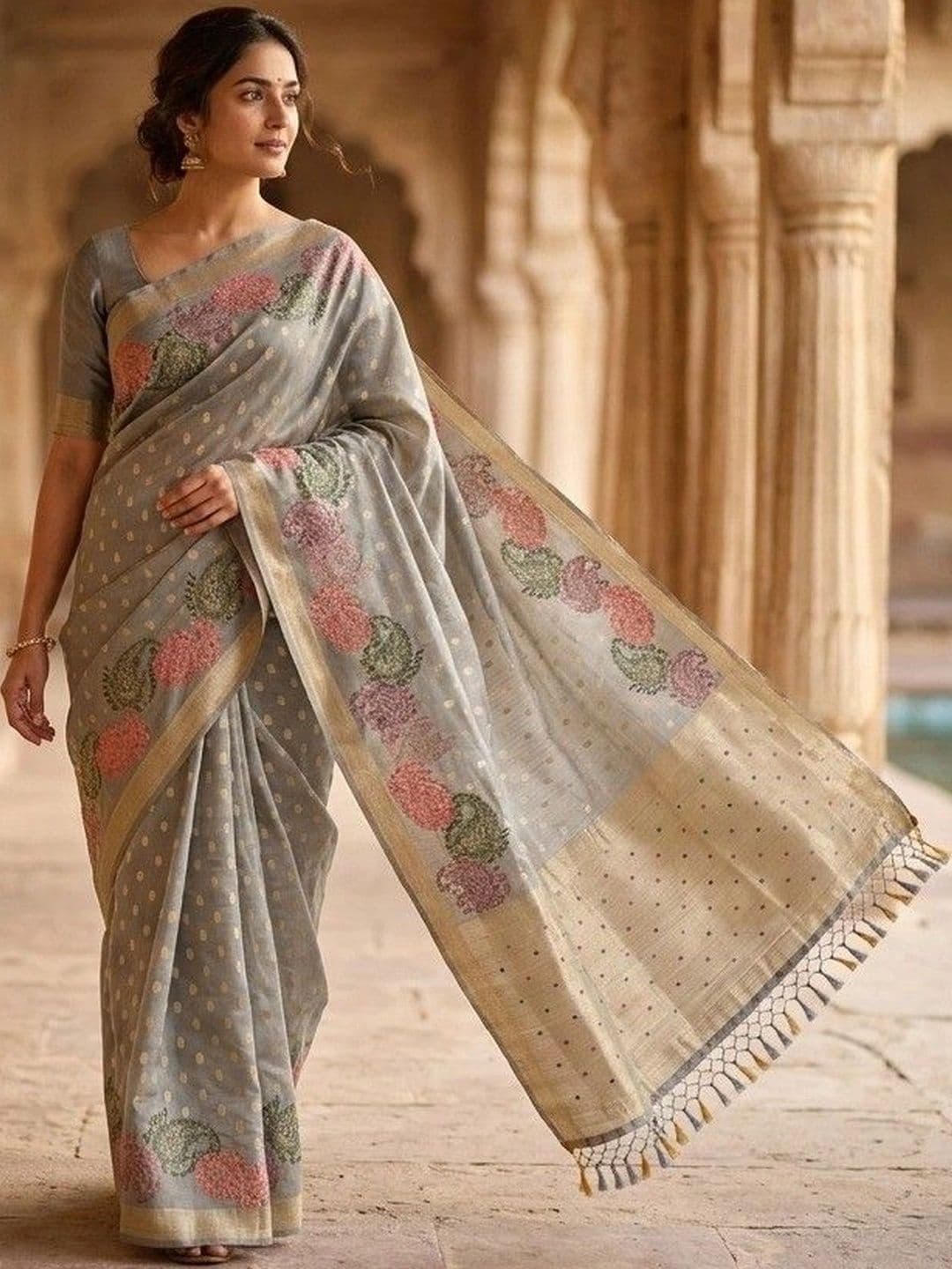 House of Neyvara Woven Design Zardozi Linen Blend Banarasi Saree - view 1