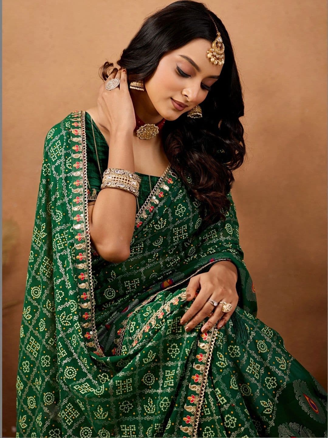 Mitera Bandhani Gotta Patti Poly Georgette Designer Bandhani Saree thumbnail 3