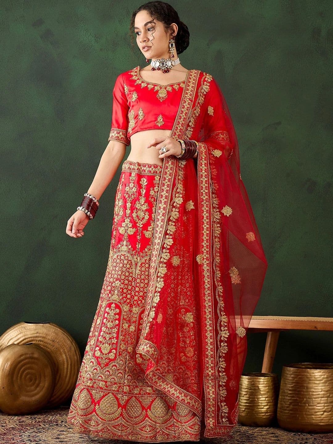 Mitera Embroidered Semi-Stitched Lehenga & Unstitched Blouse With Dupatta - view 1