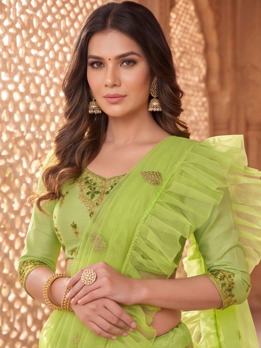 Mitera Embroidered Thread Work Semi-Stitched Lehenga & Unstitched Blouse With Dupatta thumbnail 6