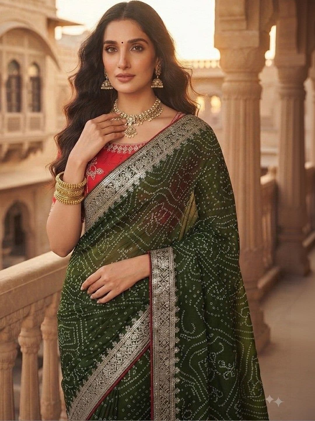 SmileyFashion Bandhani Embroidered Art Silk Designer Saree thumbnail 4
