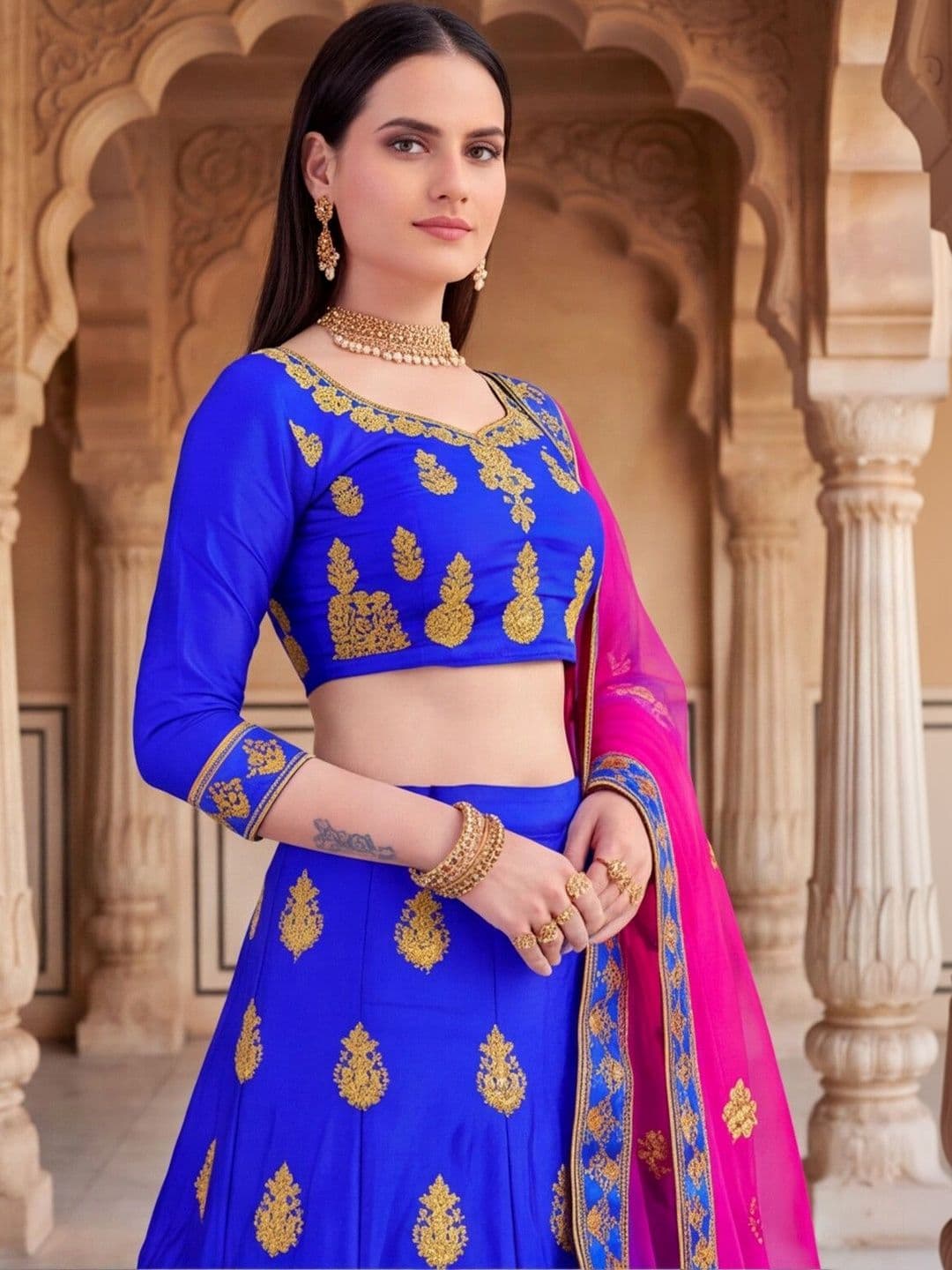Anouk Rustic Embroidered Semi-Stitched Lehenga & Unstitched Blouse With Dupatta thumbnail 2