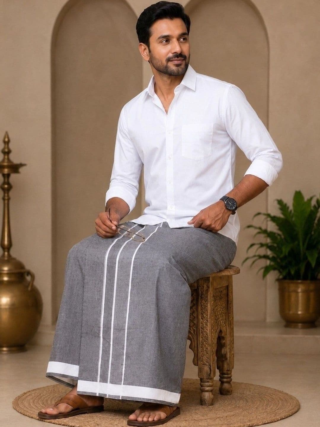 Tharunsha Elite Men Striped Cotton Dhoti Dhotis thumbnail 6