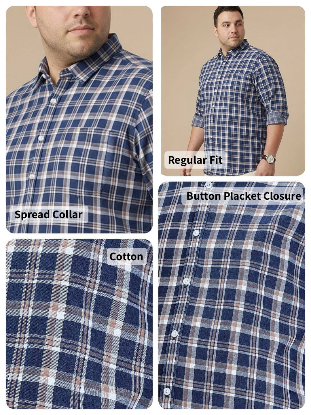 Sztori Plus Size Checked Casual Shirt thumbnail 6