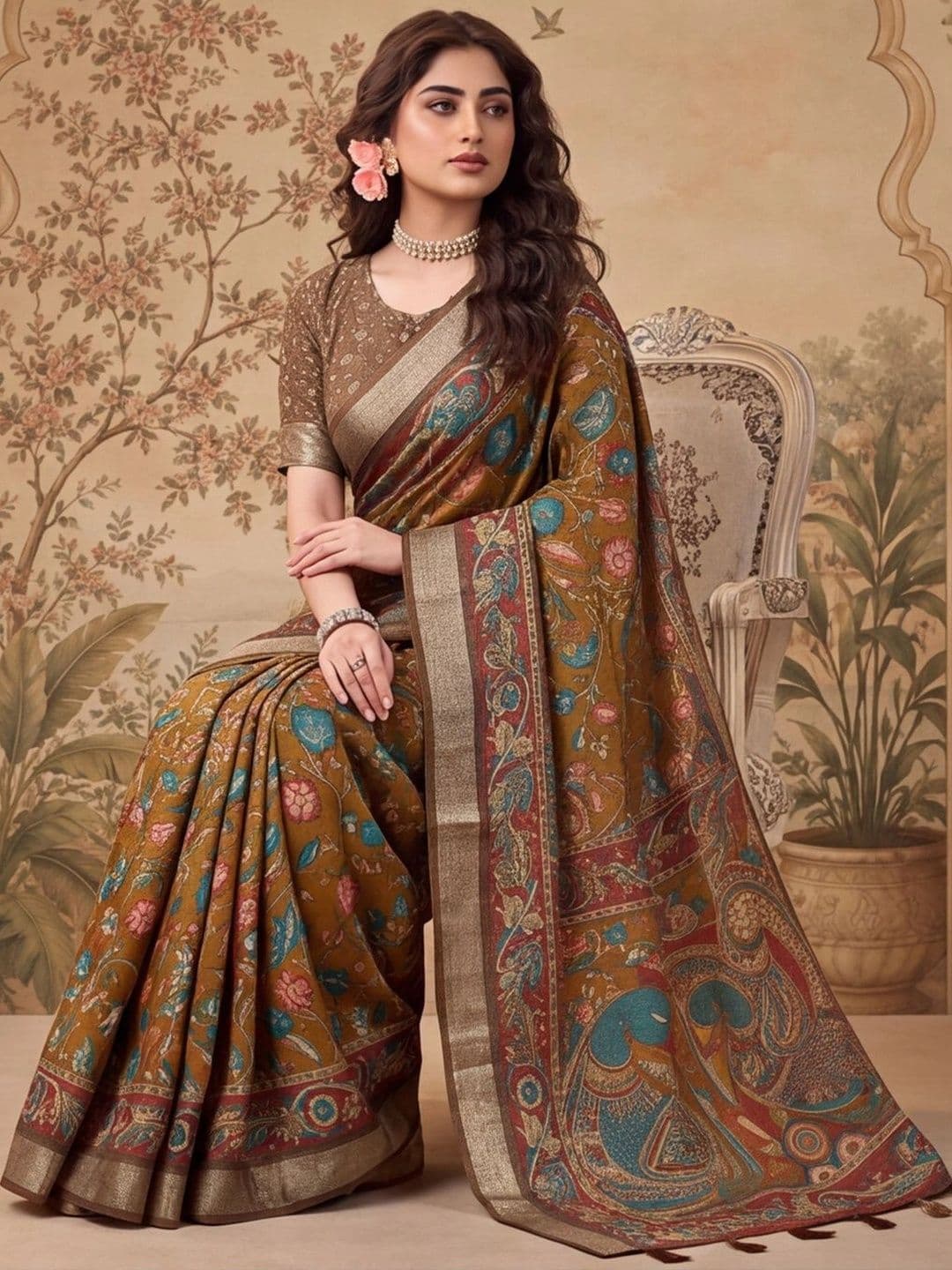 Jaipur Kurti Paisley Zari Silk Cotton Designer Khadi Saree thumbnail 5