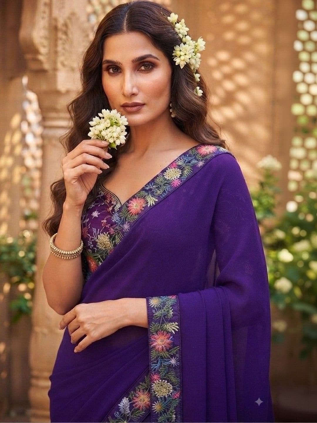 SmileyFashion Floral Embroidered Art Silk Saree thumbnail 2