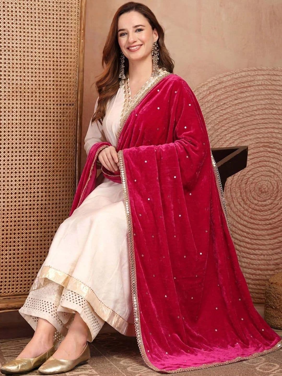 Clora Creation Velvet Dupatta with Sequinned thumbnail 4