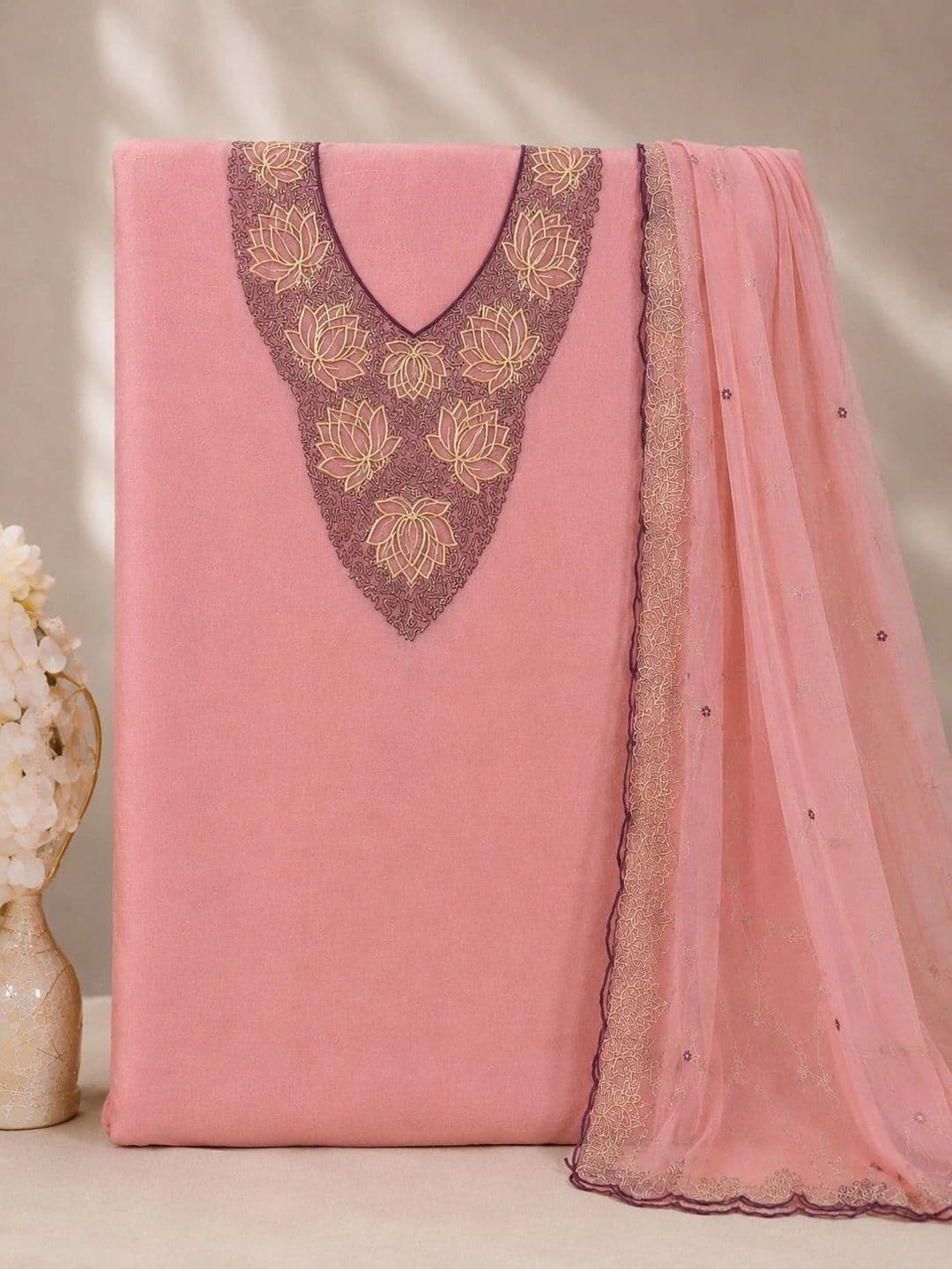 Krishna Tanna Embroidered Silk Crepe Unstitched Dress Material - view 1
