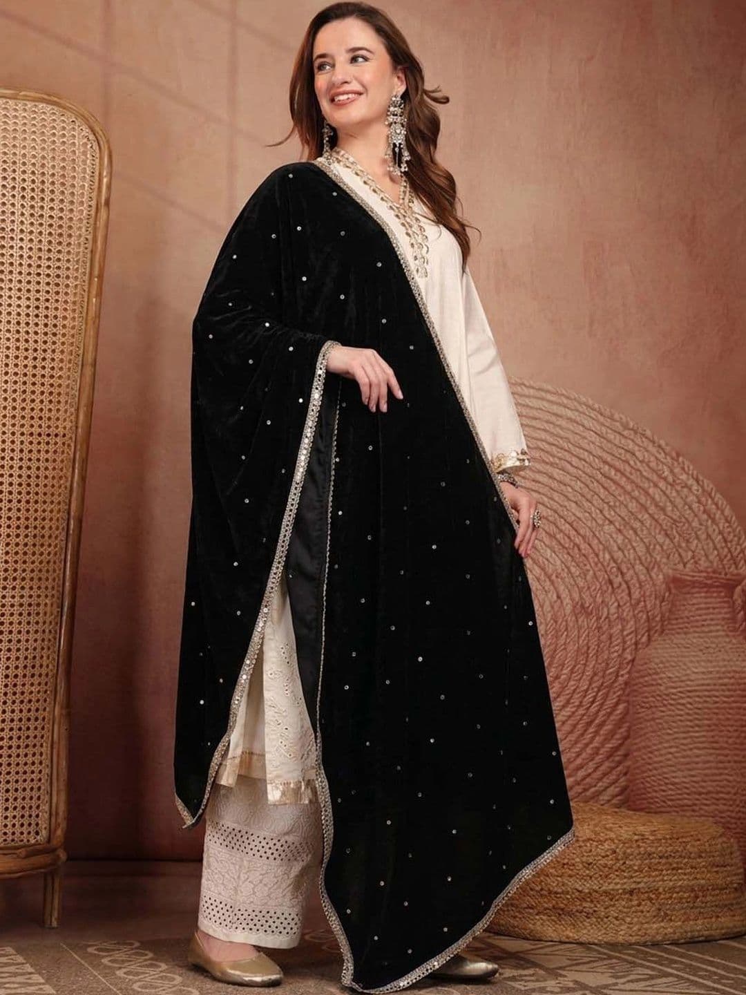 Clora Creation Velvet Dupatta with Sequinned thumbnail 2
