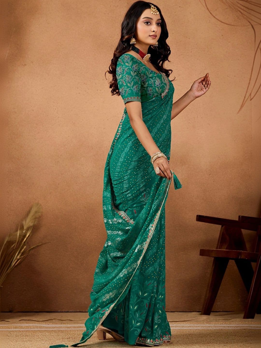 KALINI Bandhani Embroidered Poly Georgette Designer Bandhani Saree thumbnail 5