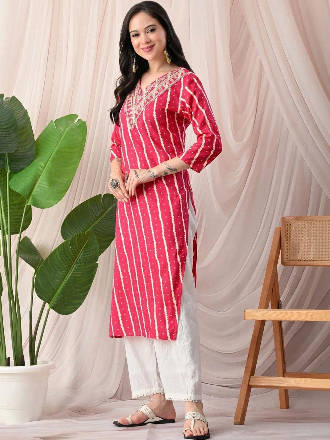 KHUHA Women Printed Thread Work Indie Prints Kurta thumbnail 3