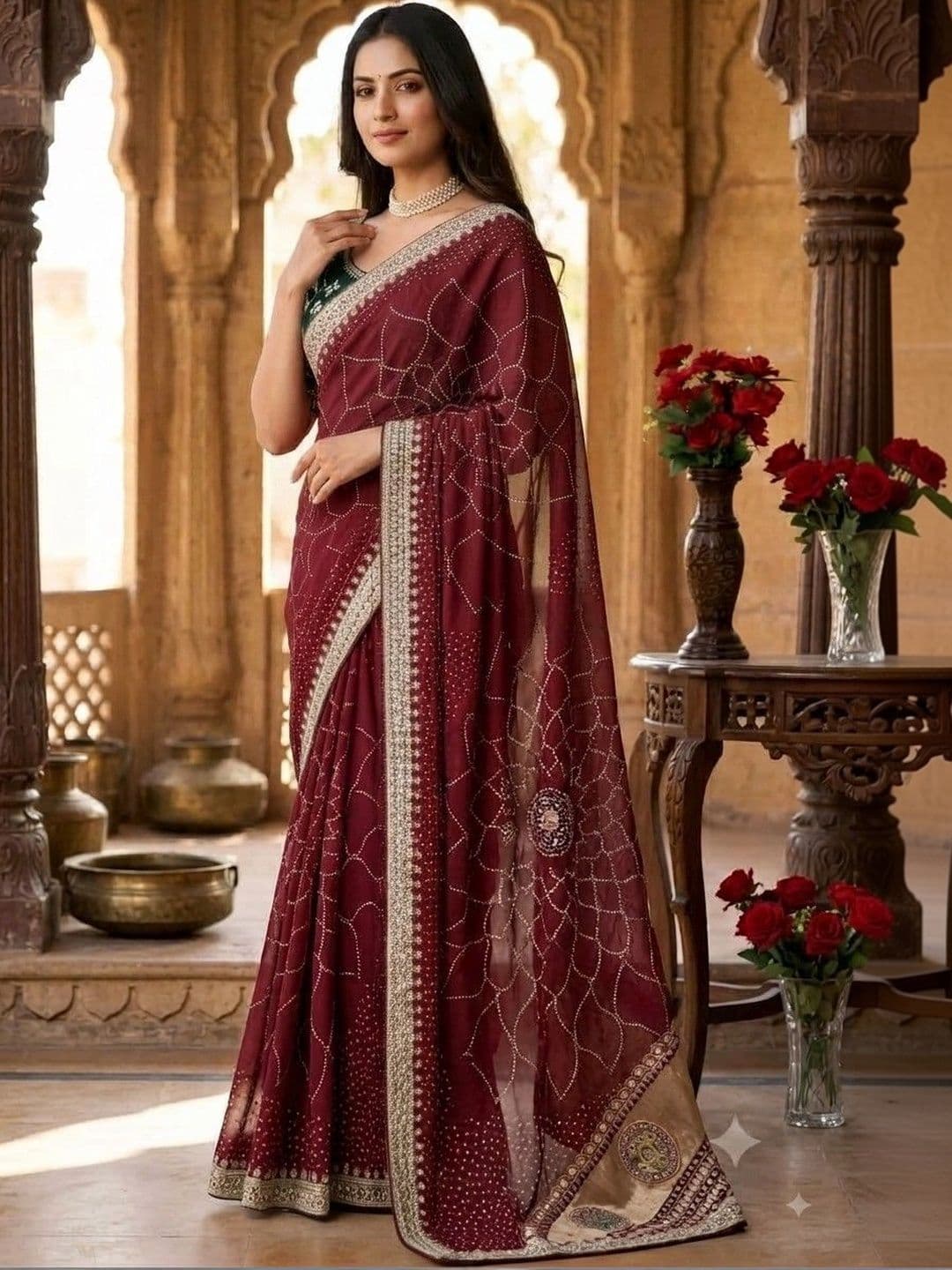SmileyFashion Embellished Embroidered Art Silk Designer Saree thumbnail 3