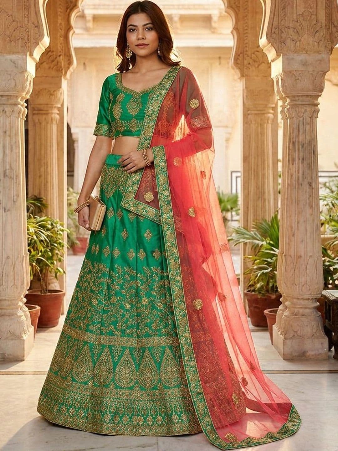 Anouk Rustic Embroidered Semi-Stitched Lehenga & Unstitched Blouse With Dupatta - view 1