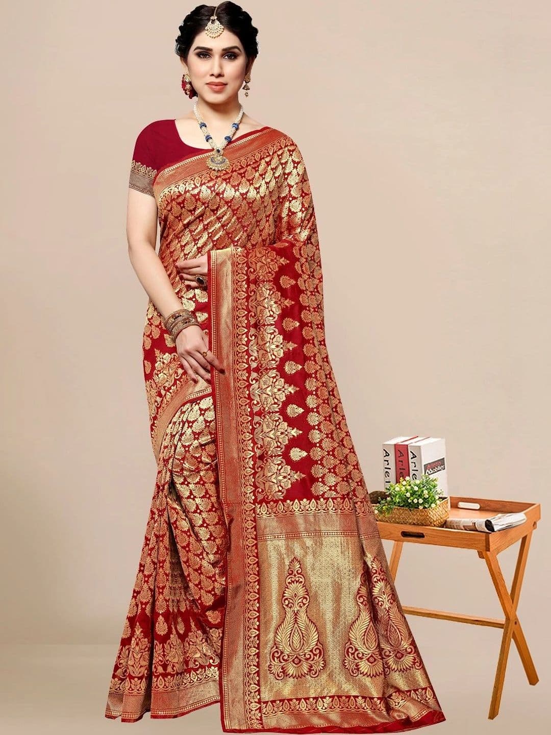 Sangria Woven Design Zari Silk Blend Designer Banarasi Saree - view 1