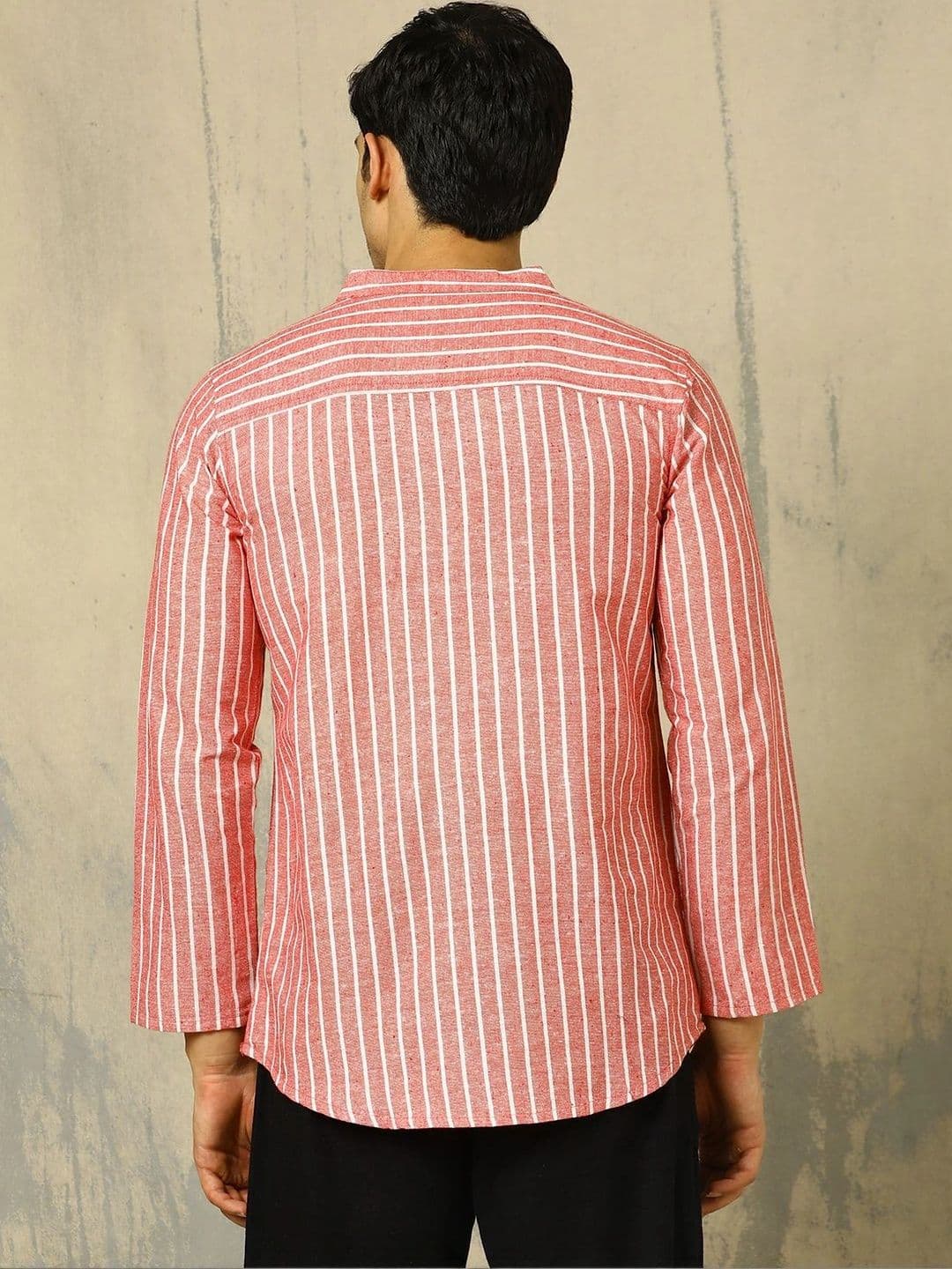 Anouk Woven Design Striped Cotton Handloom Mandarin Collar Short Kurta thumbnail 6