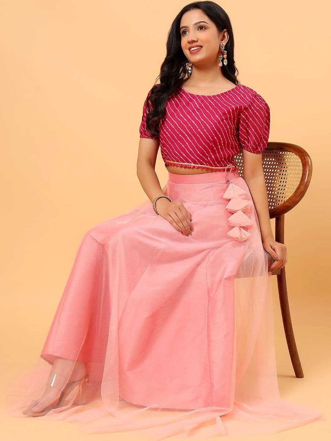 Frolic Rolic Net Skirt & Printed Silk Blouse Set thumbnail 6