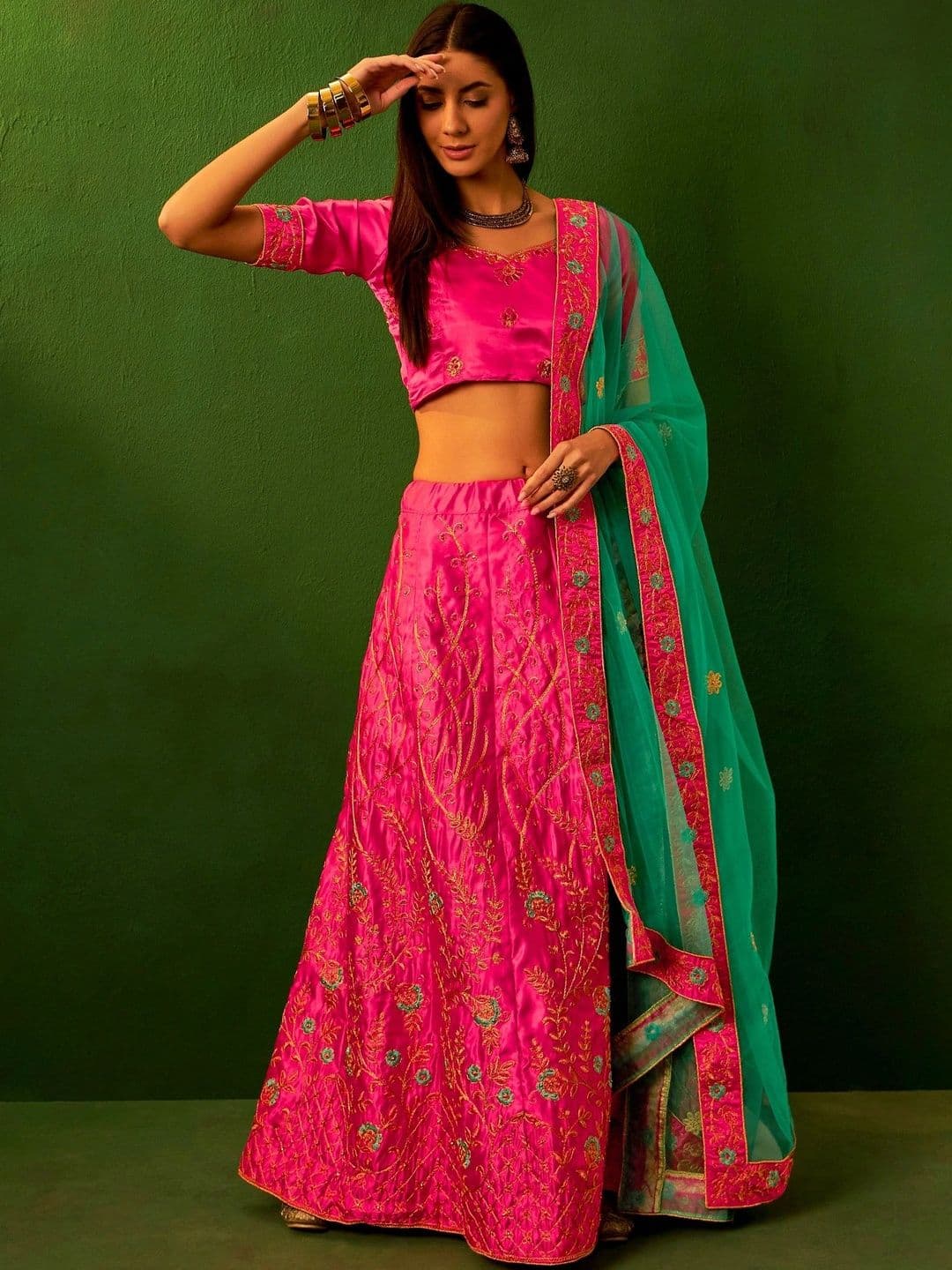 Mitera Embroidered Thread Work Semi-Stitched Lehenga & Unstitched Blouse With Dupatta thumbnail 6