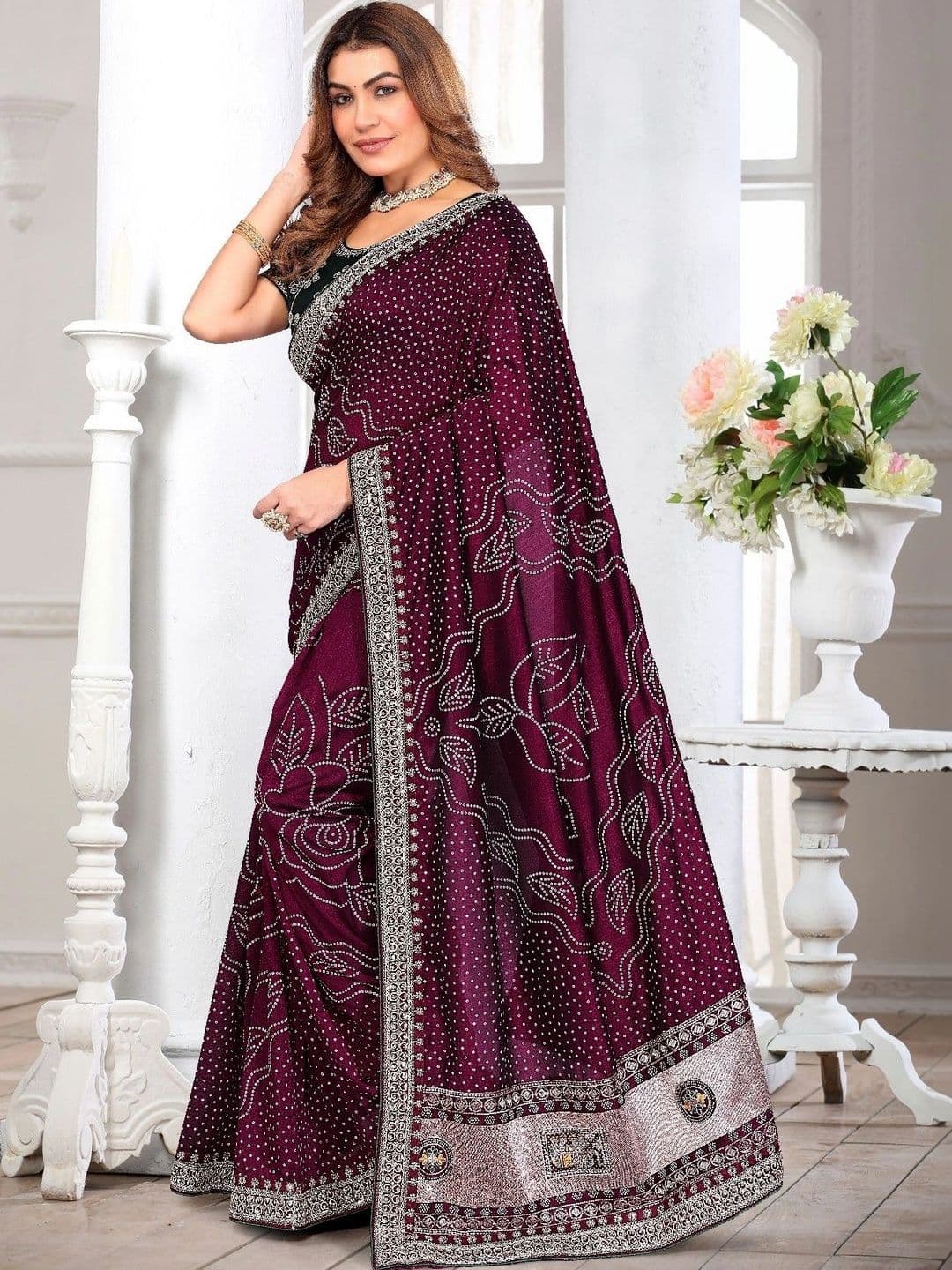 SmileyFashion Embellished Embroidered Art Silk Designer Saree thumbnail 5