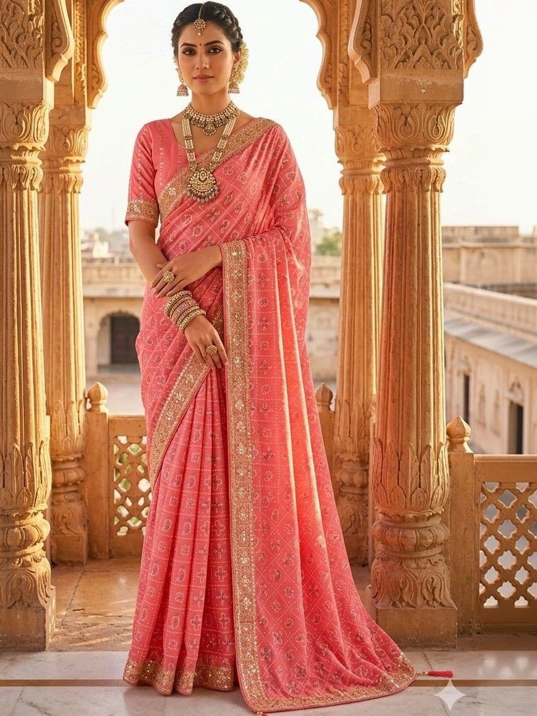 SmileyFashion Bandhani Embroidered Art Silk Designer Bandhani Saree - view 1