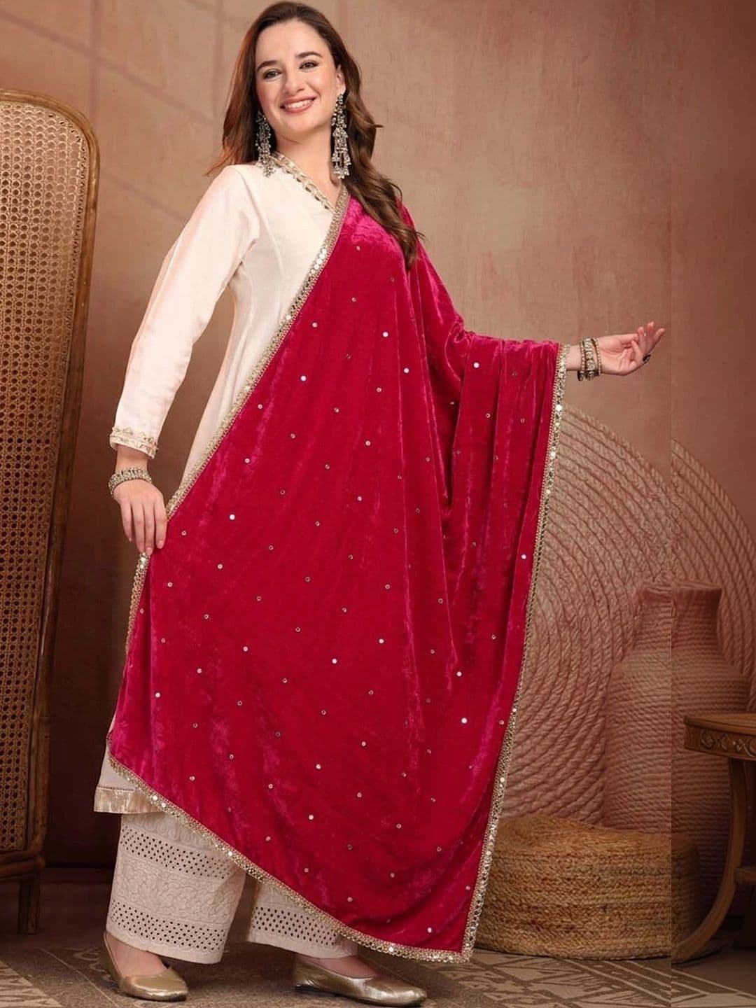 Clora Creation Velvet Dupatta with Sequinned thumbnail 5