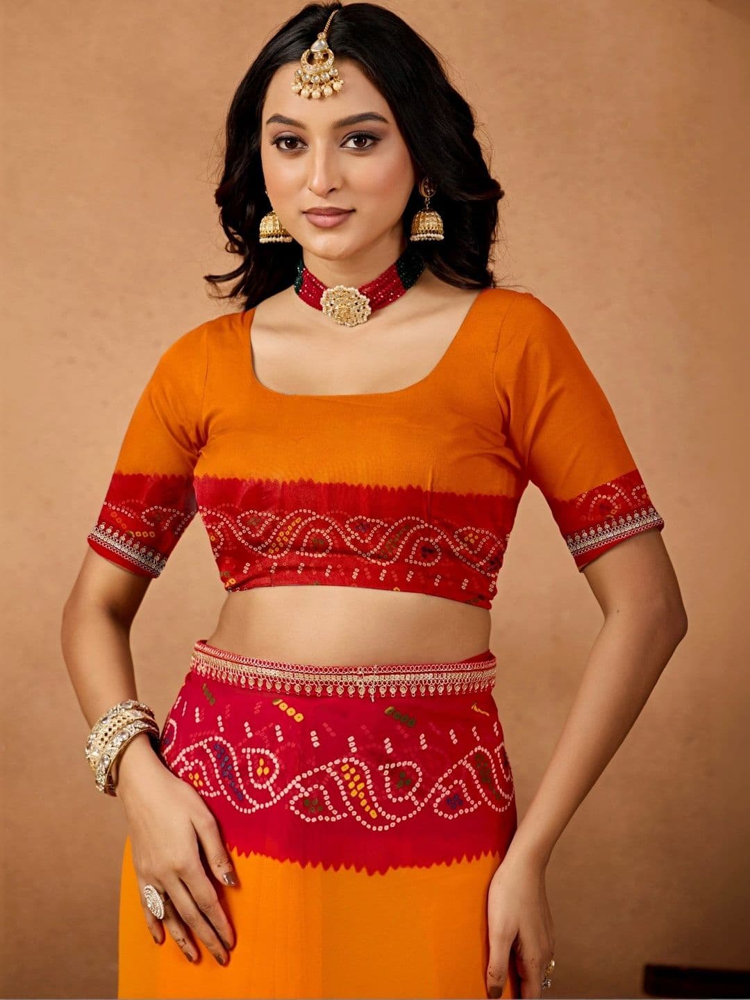 Mitera Bandhani Gotta Patti Poly Georgette Designer Bandhani Saree thumbnail 2