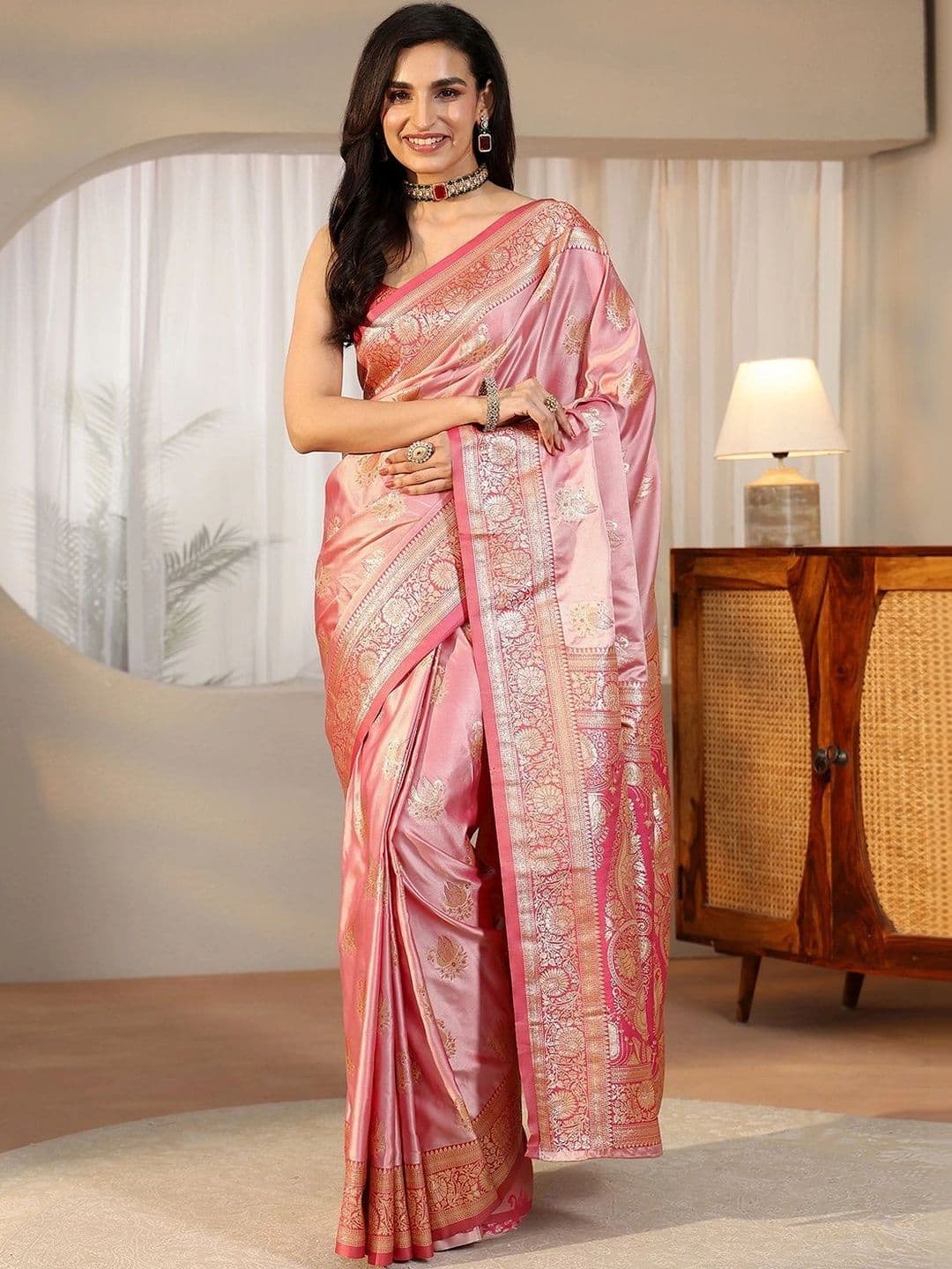 Libas Woven Design Zari Satin Saree thumbnail 6