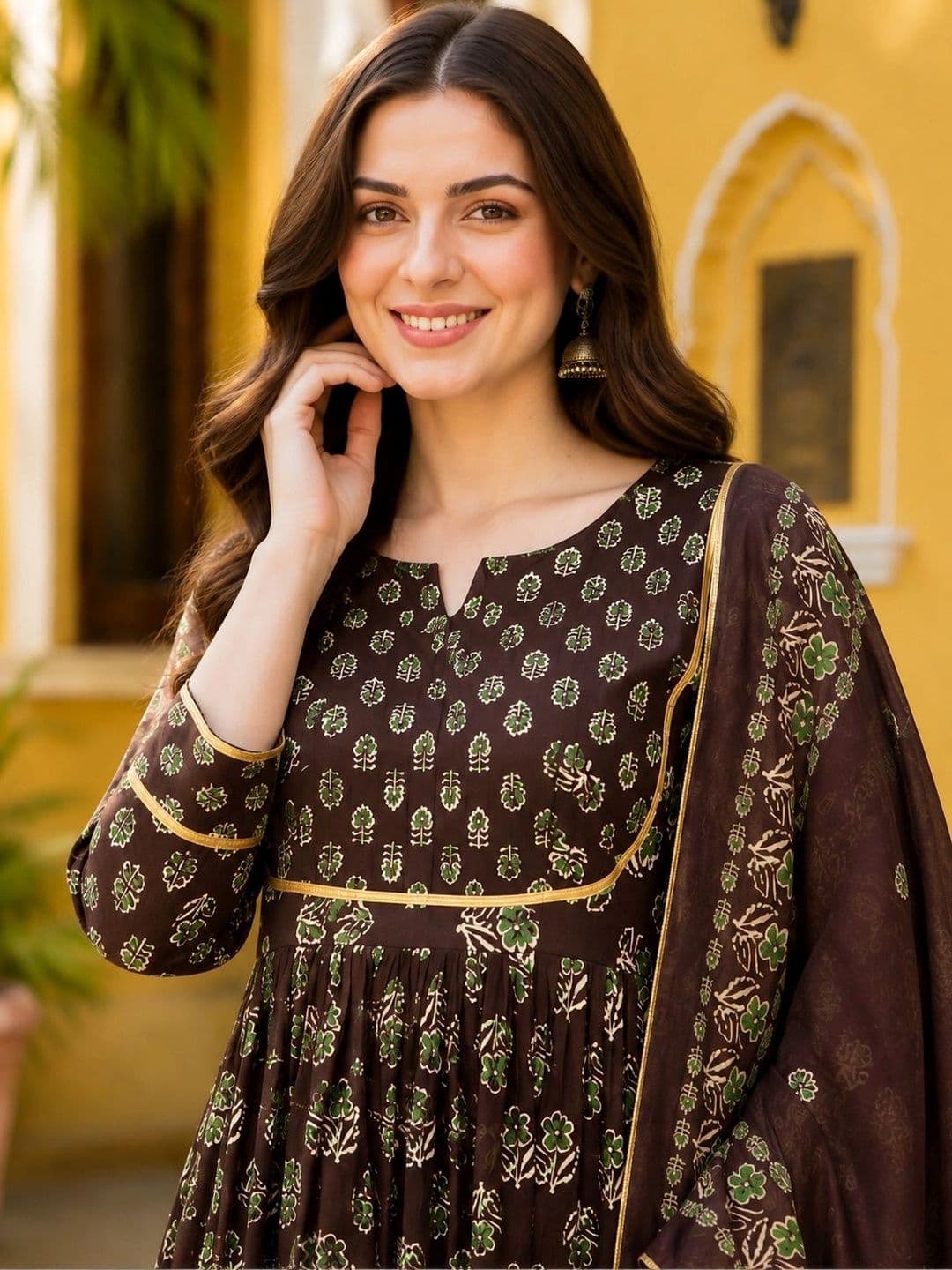 HIVA TRENDZ Women Ethnic Motifs Empire Pure Cotton Kurta with Trousers & With Dupatta thumbnail 6