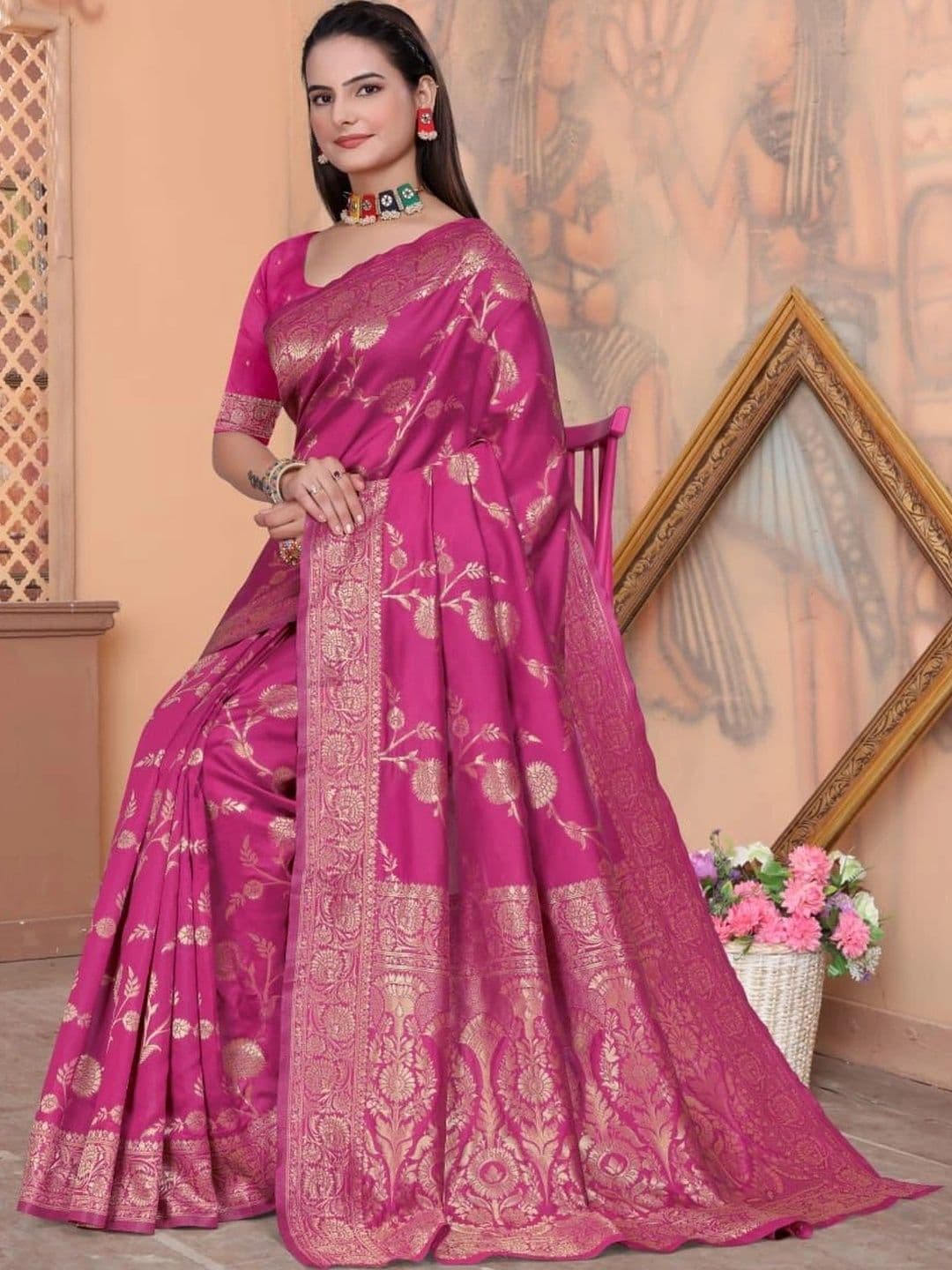 revika Floral Zari Art Silk Designer Kanjeevaram Saree thumbnail 4