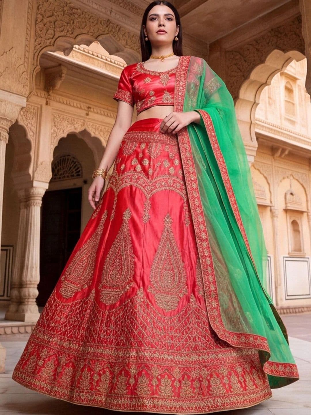Anouk Rustic Embroidered Semi-Stitched Lehenga & Unstitched Blouse With Dupatta thumbnail 4