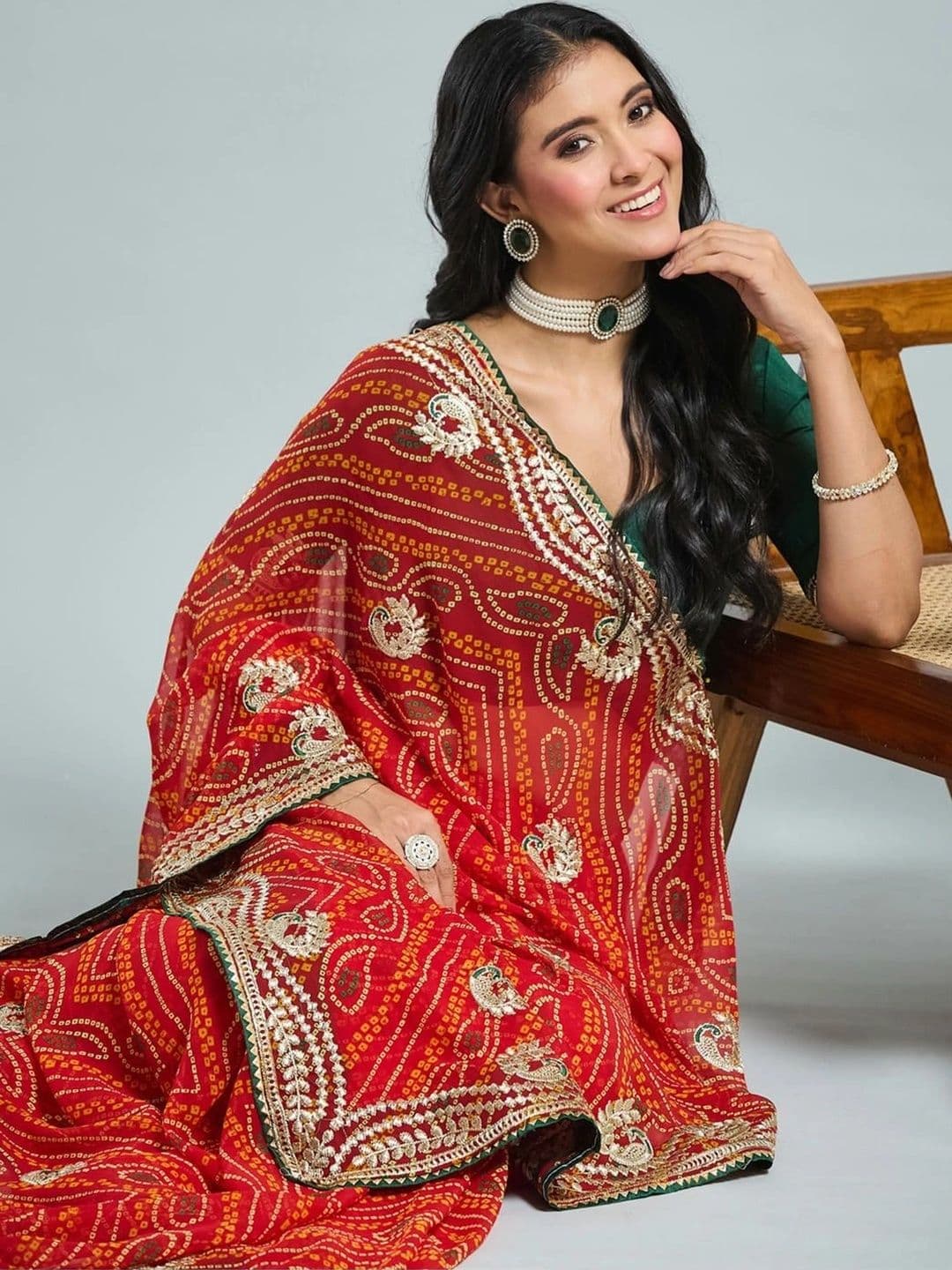 SAMANTHA Bandhani women Embroidered Poly Georgette Bandhani Saree thumbnail 6