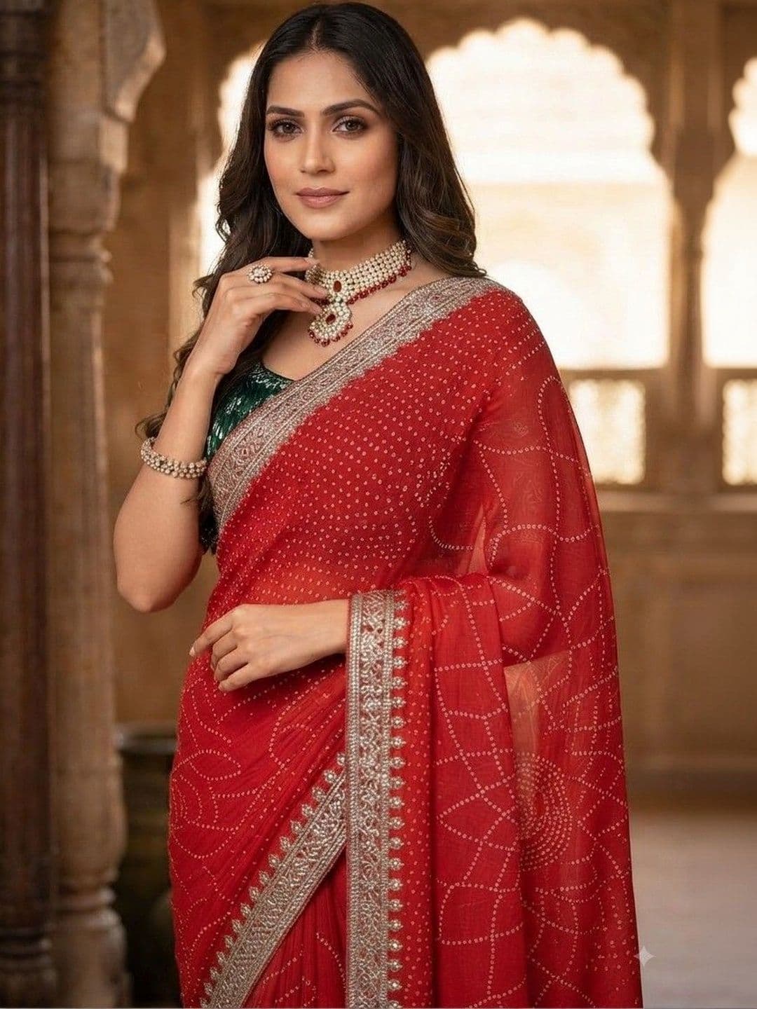 SmileyFashion Bandhani Embroidered Art Silk Designer Saree thumbnail 2