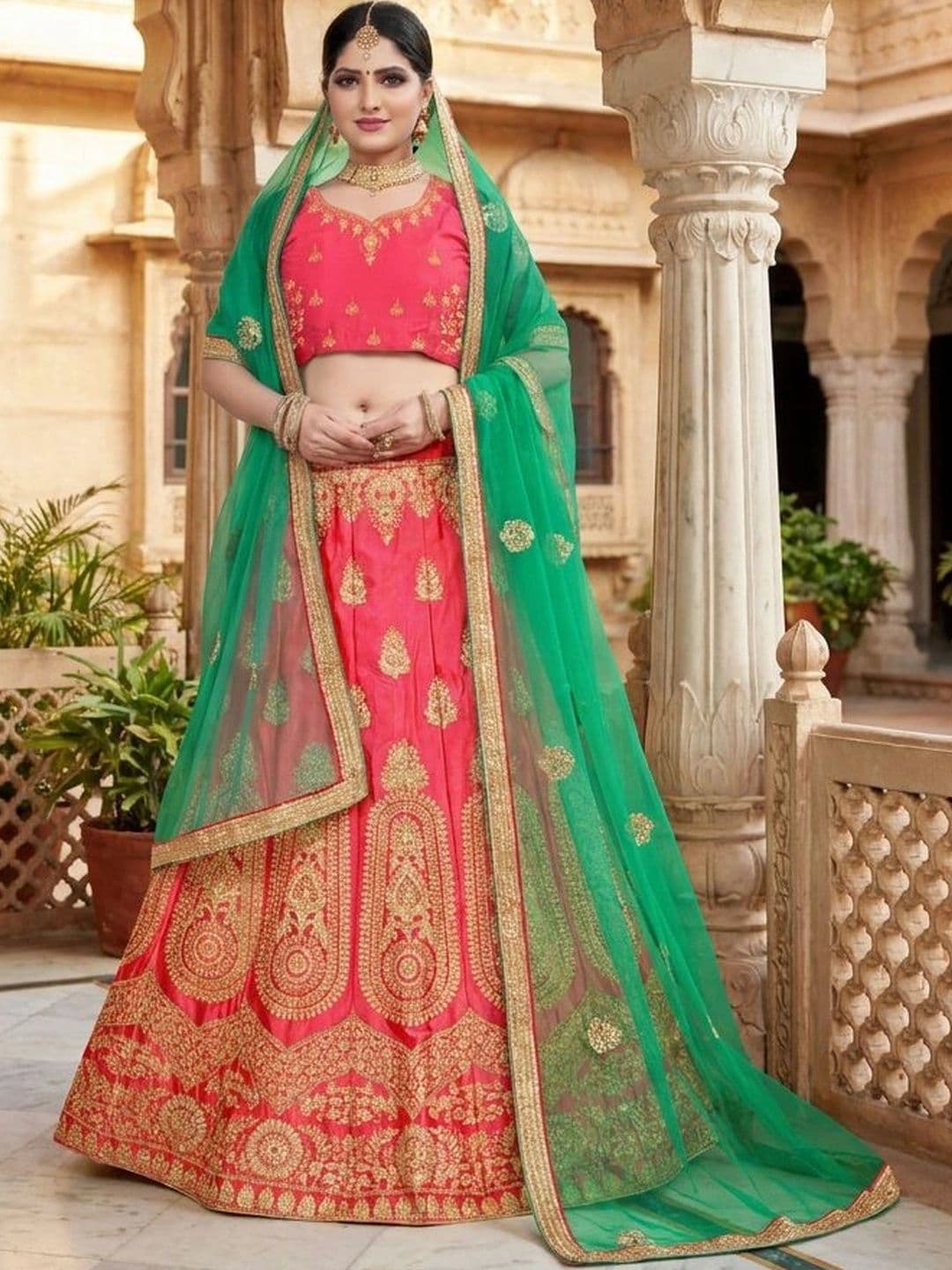 Anouk Rustic Embroidered Semi-Stitched Lehenga & Unstitched Blouse With Dupatta - view 1