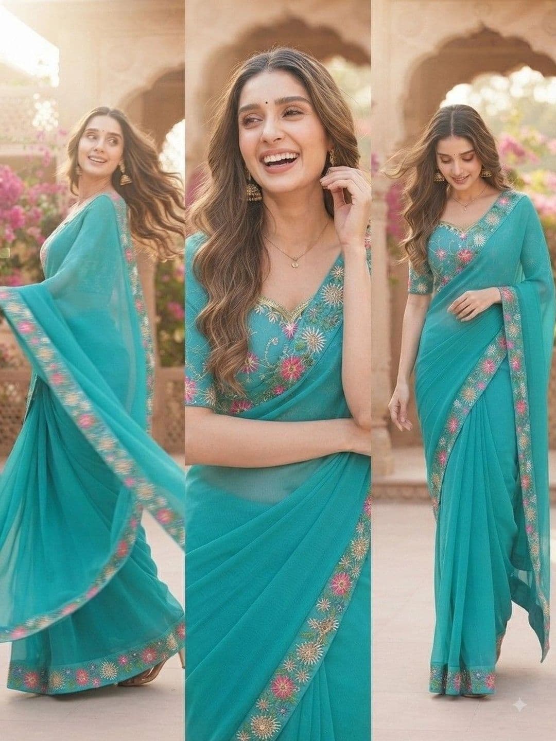 SmileyFashion Floral Embroidered Art Silk Saree thumbnail 4