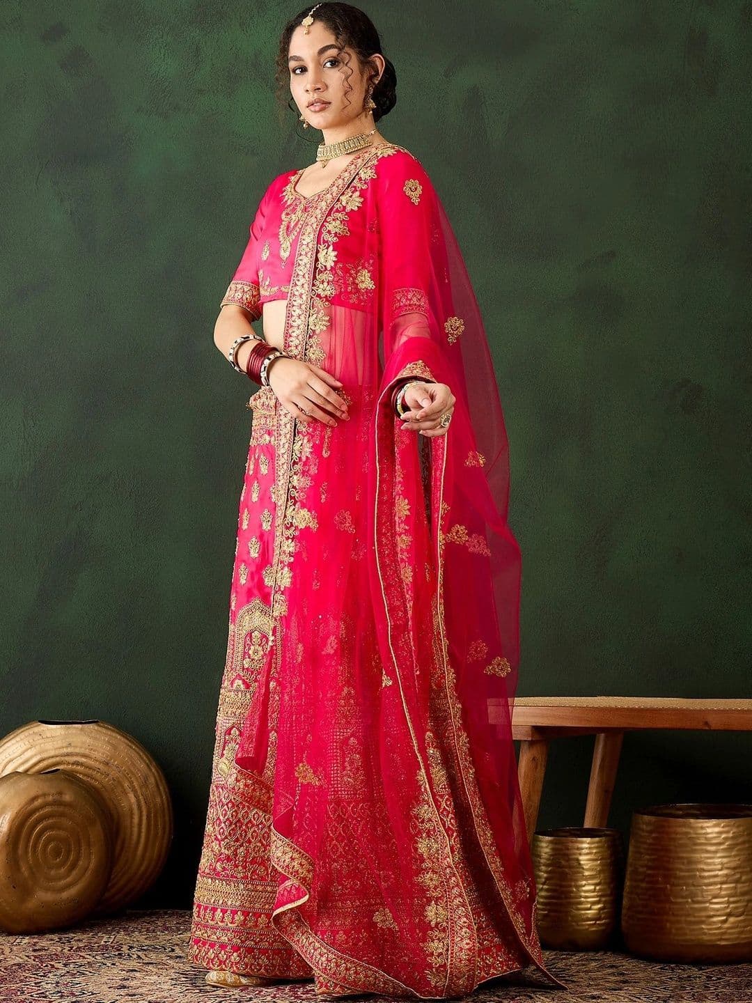 Mitera Embroidered Semi-Stitched Lehenga & Unstitched Blouse With Dupatta thumbnail 2