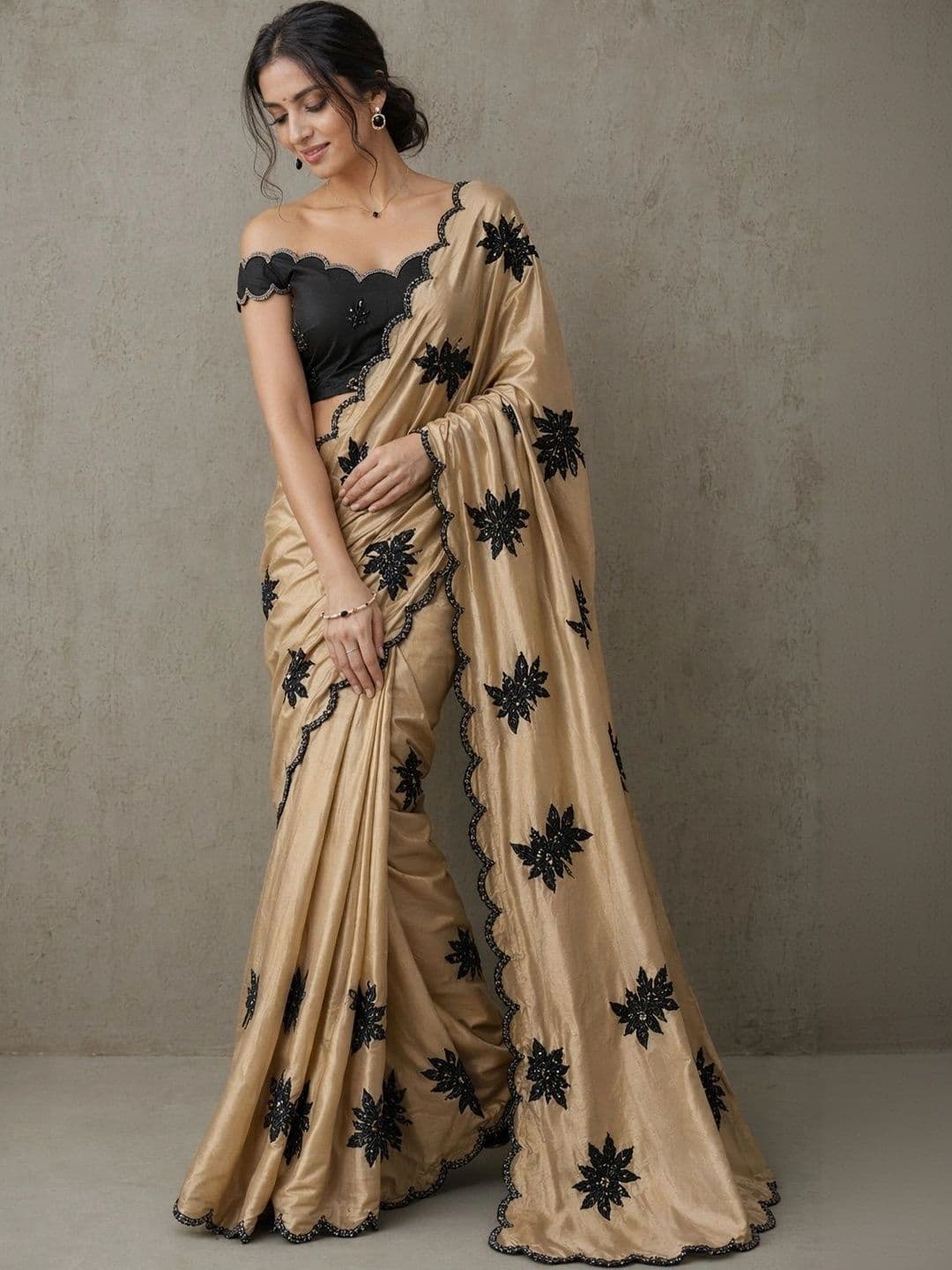 SHIV GAN 14 ENTERPRISE Floral Embroidered Art Silk Bandhani Saree - view 1