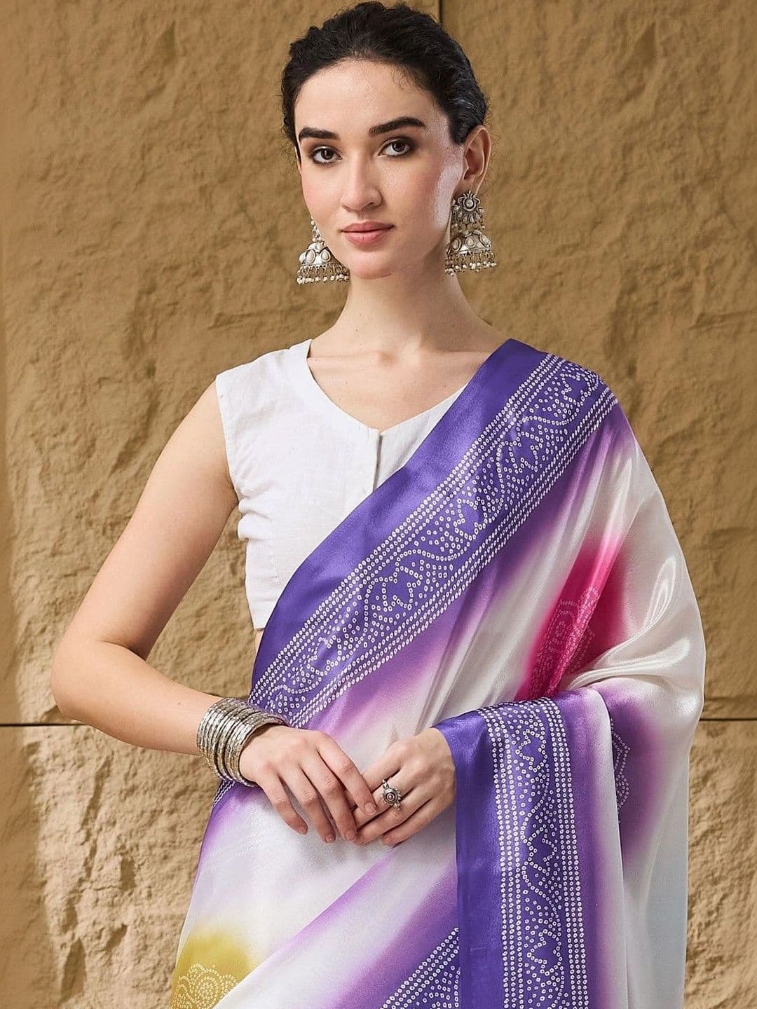 Suha Tie and Dye Satin Bandhani Saree thumbnail 4