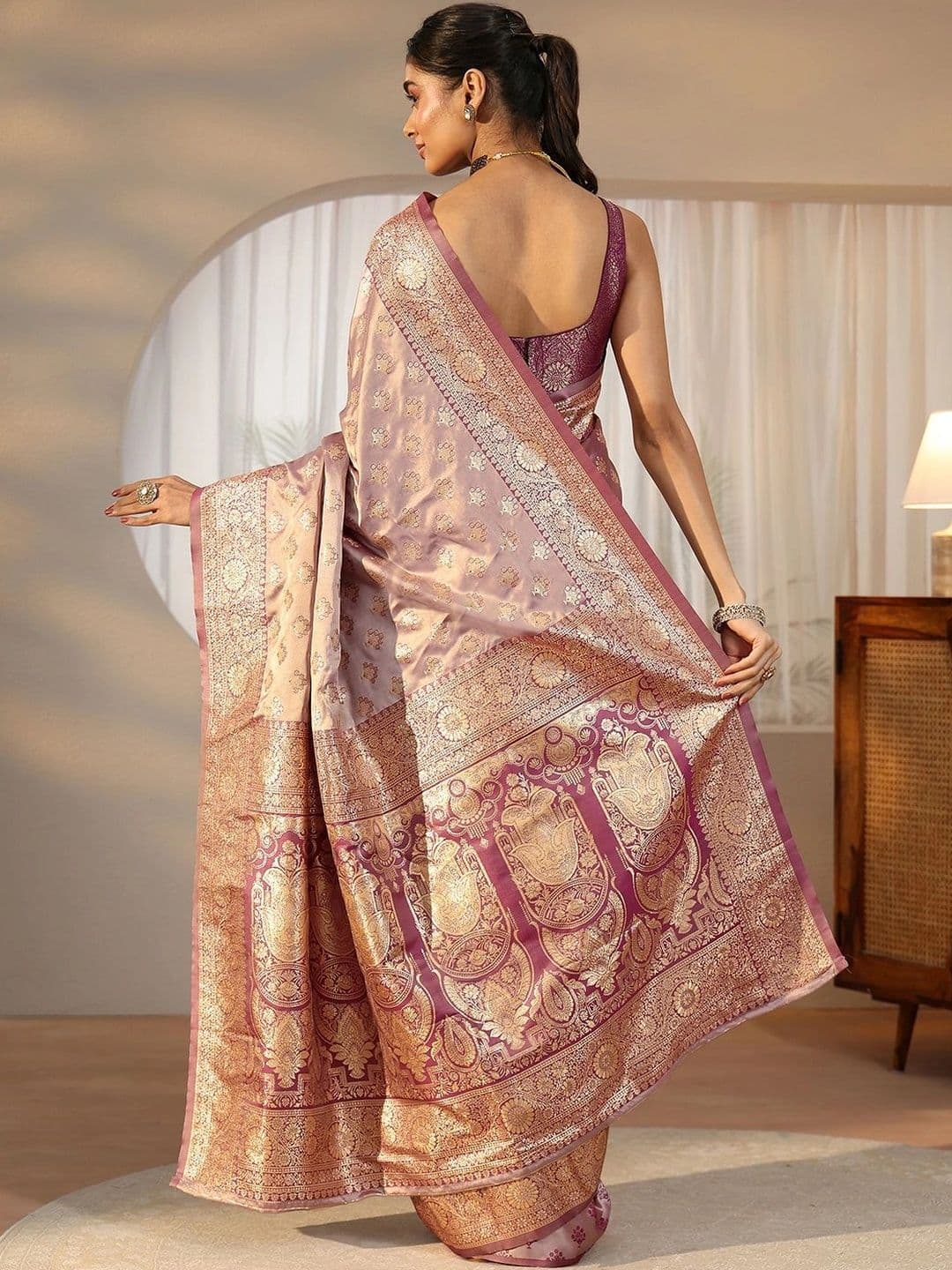 Libas Woven Design Zari Satin Saree thumbnail 3