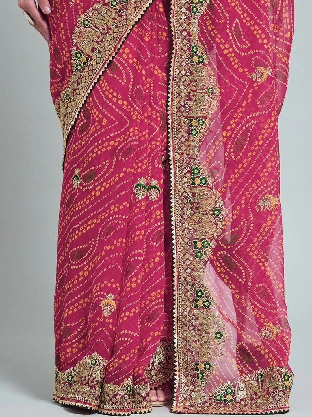 SAMANTHA Women Bandhani Embroidered Poly Georgette Bandhani Saree thumbnail 7