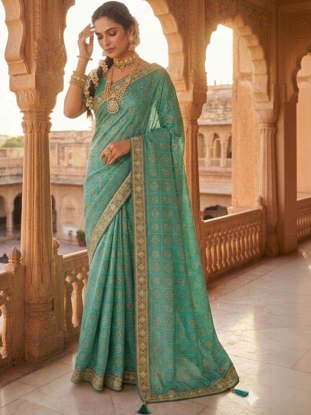 SmileyFashion Bandhani Embroidered Art Silk Designer Bandhani Saree thumbnail 4