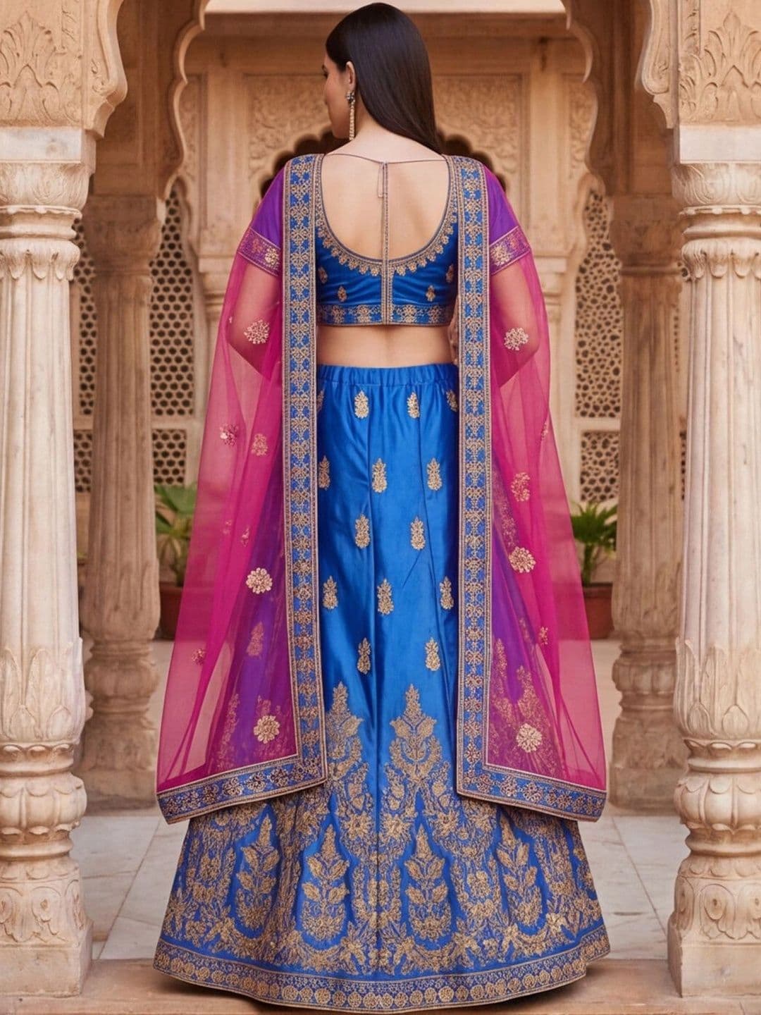 Mitera Embroidered Semi-Stitched Lehenga & Unstitched Blouse With Dupatta thumbnail 3