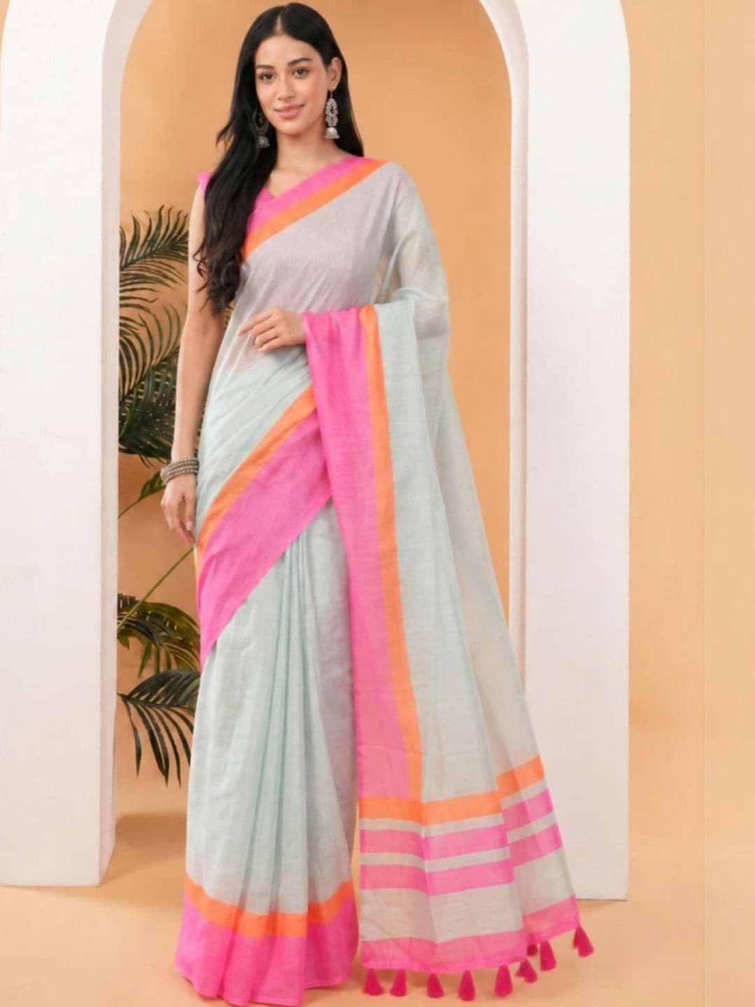 SAMANTHA Women Striped Linen Blend Saree - view 1