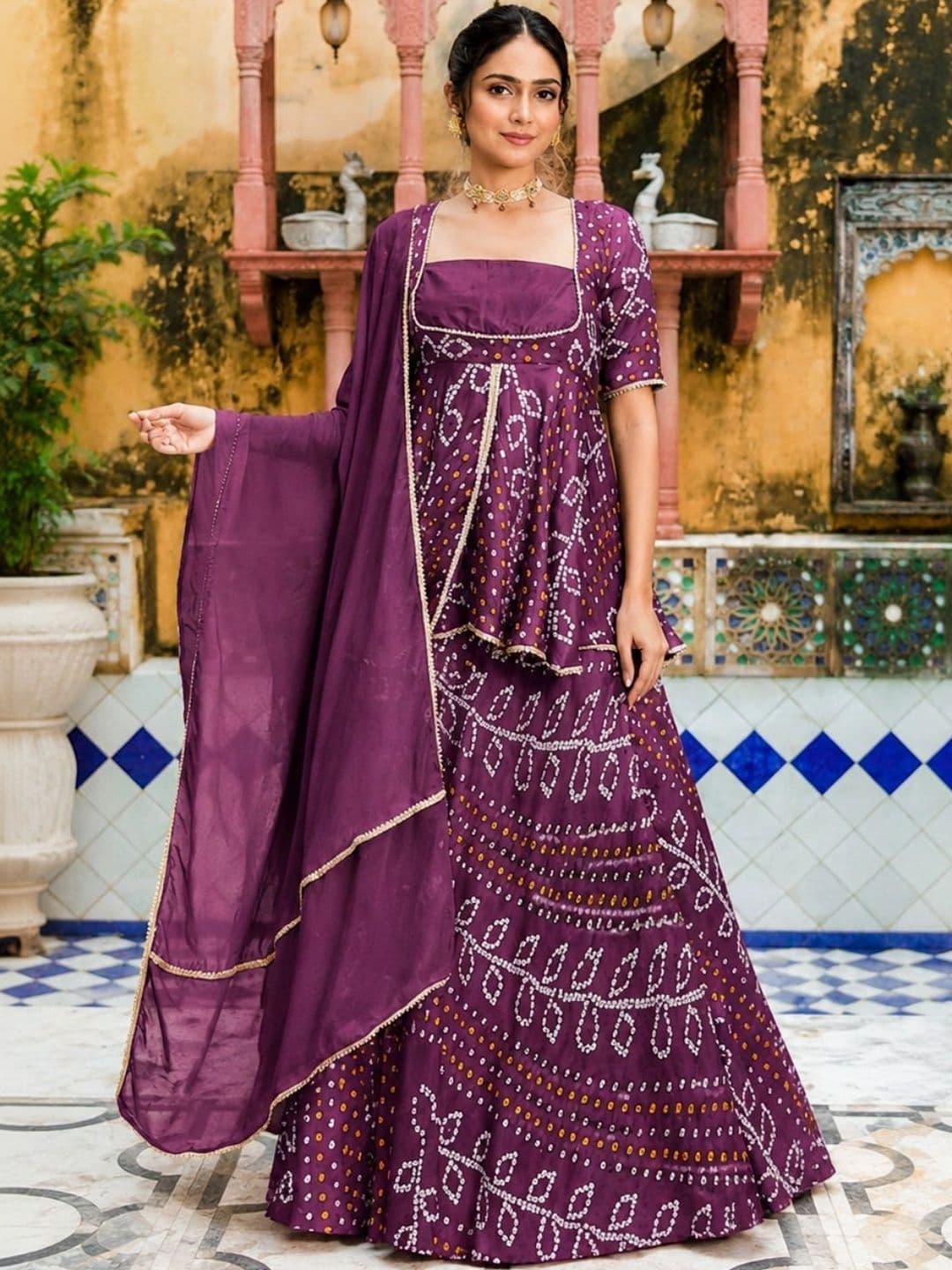 HOUSE OF JAMOTI Printed Thread Work Ready to Wear Lehenga & Blouse With Dupatta thumbnail 4