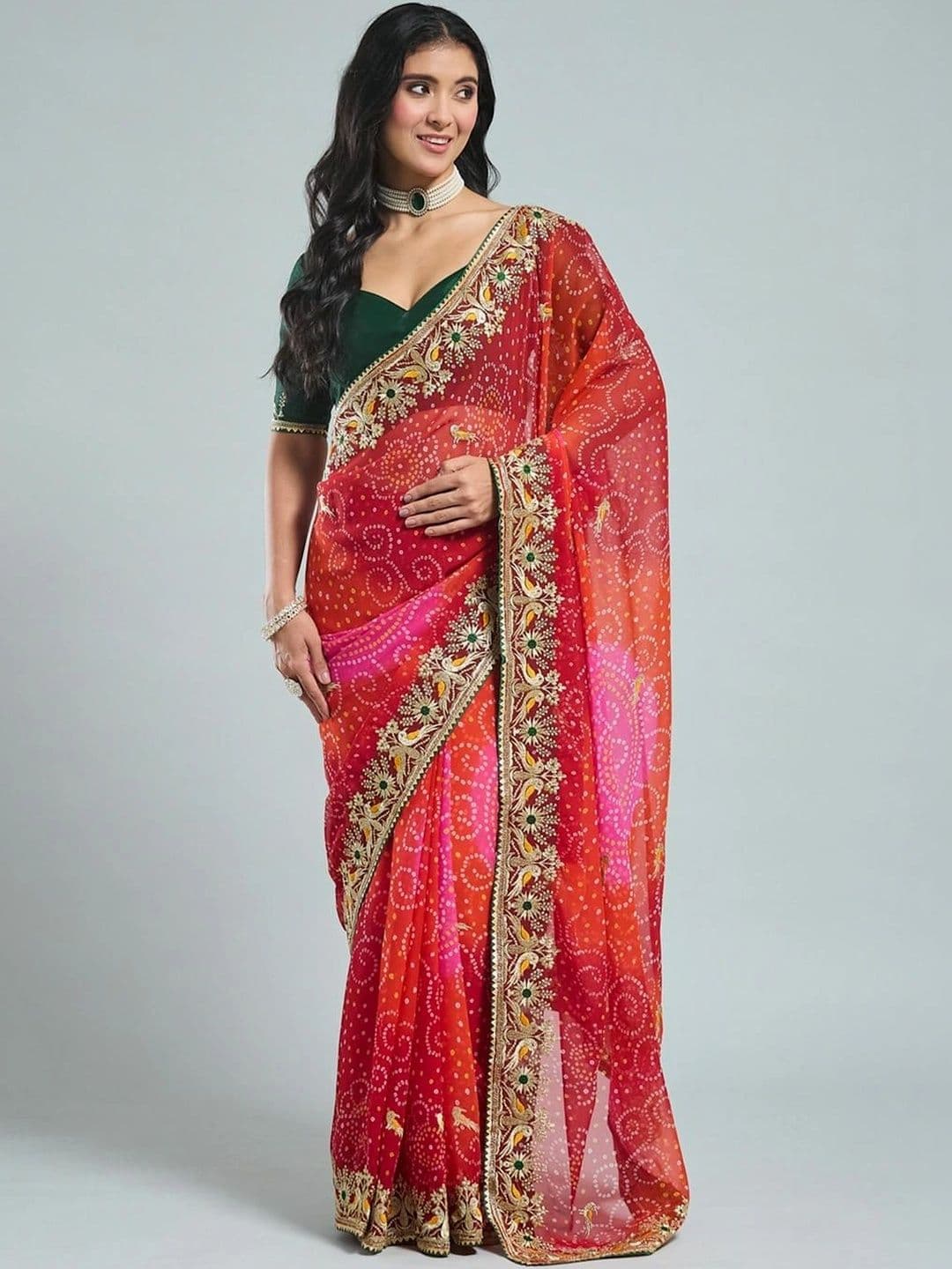 SAMANTHA Bandhani Embroidered Poly Georgette Bandhani Saree - view 1